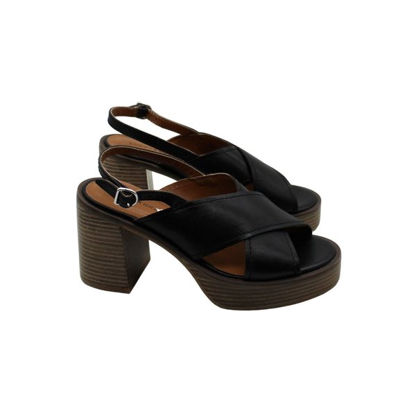 Women's Black Leather Platform Sandals - Picture 4 of 8